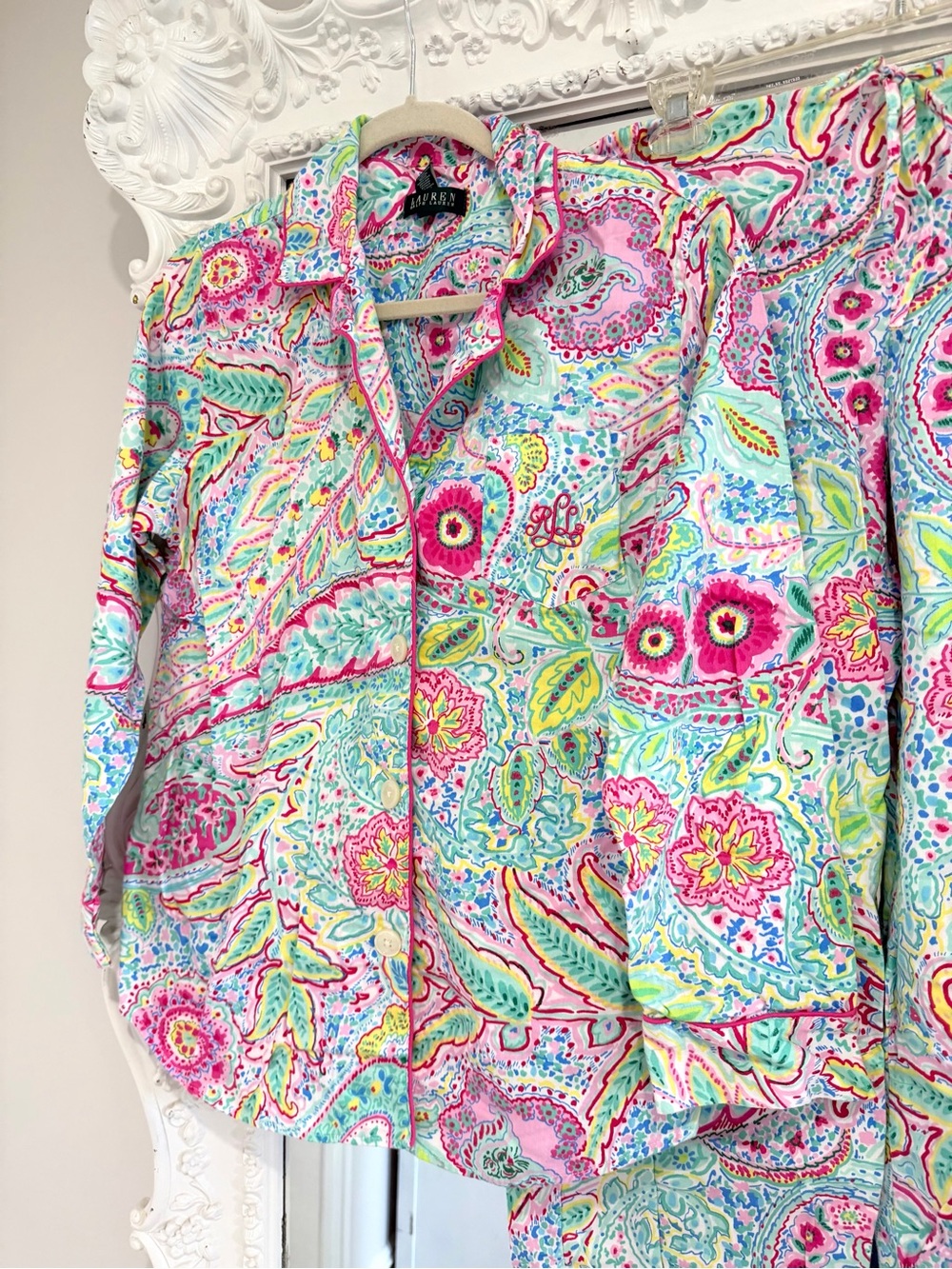 Ralph Lauren Multicolor Floral Paisley Print Pajama Shirt and Pants Matching Set - Picture 3 of 7